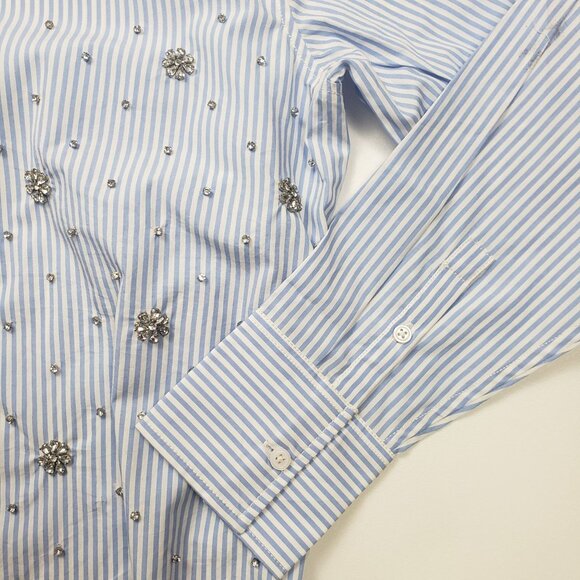 J.Crew Collection Garçon Embellished Shirt in Blue Pinstripe Women's - Pick Size - Picture 13 of 16